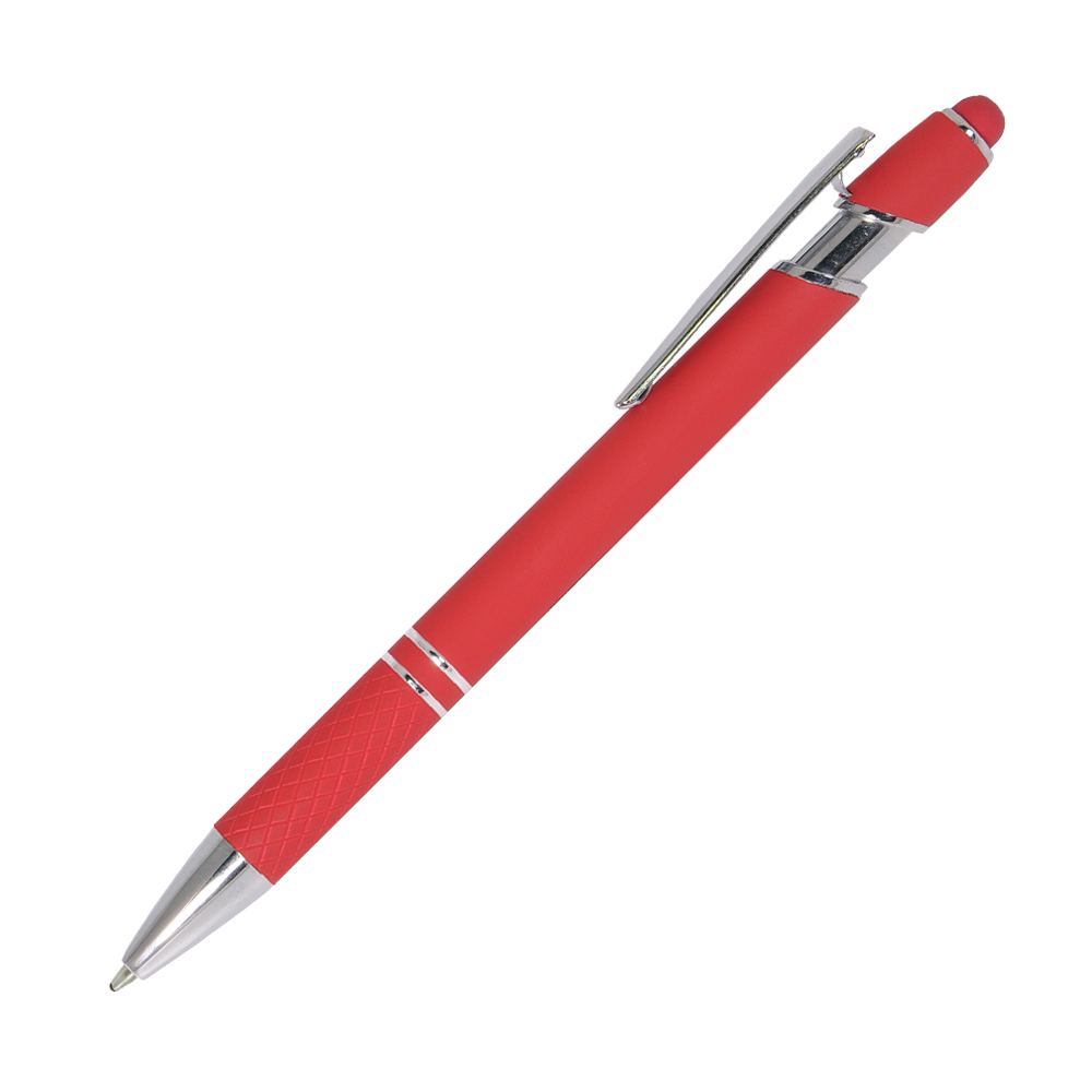 Шариковая ручка, Comet, нажимной мех-м,корпус-алюминий,покрытие-soft touch, отд-гравир-ка,хром, силикон.стилус, красный