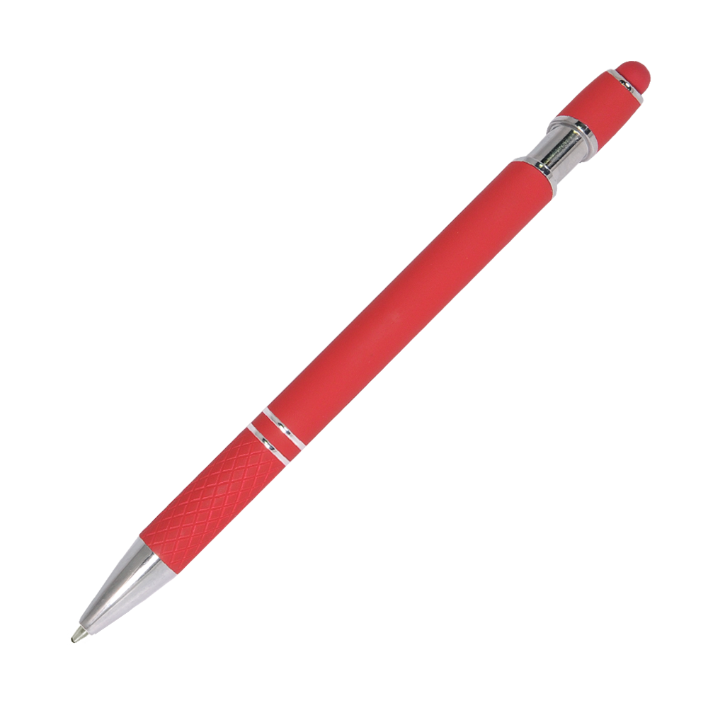 Шариковая ручка, Comet, нажимной мех-м,корпус-алюминий,покрытие-soft touch, отд-гравир-ка,хром, силикон.стилус, красный