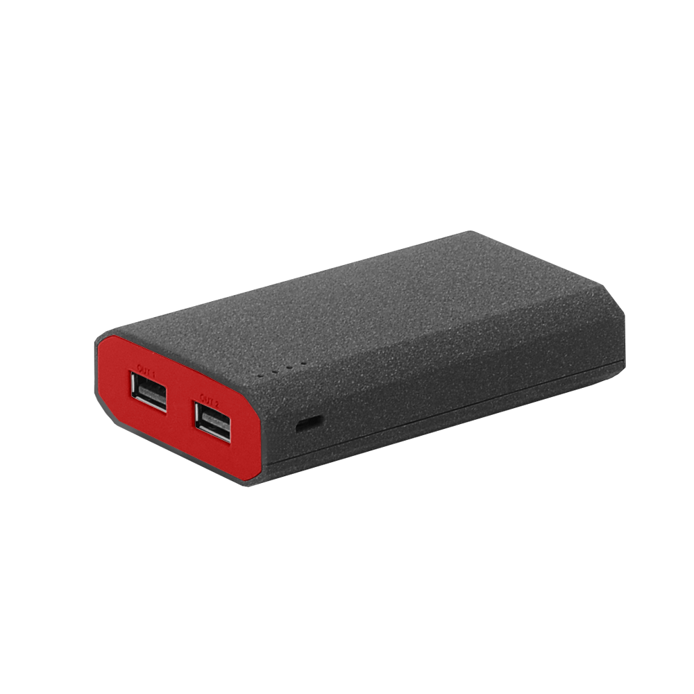 Внешний аккумулятор, Stone Island PB, 7800 mAh, пластик, покрытие-soft touch, 95х59х22 мм, 173 гр, т.-серый/красный, подарочная упаковка