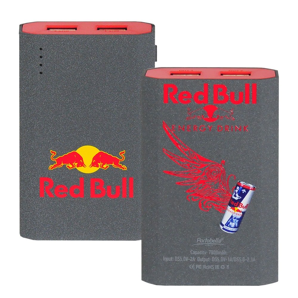 Внешний аккумулятор, Stone Island PB, 7800 mAh, пластик, покрытие-soft touch, 95х59х22 мм, 173 гр, т.-серый/красный, подарочная упаковка