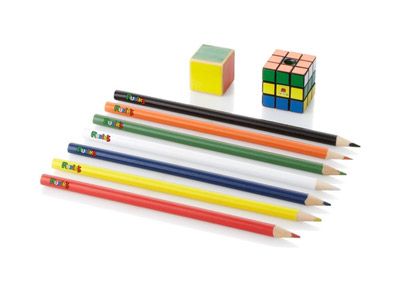Набор канцелярский от Rubik's: точилка, ластик и 7 карандашей