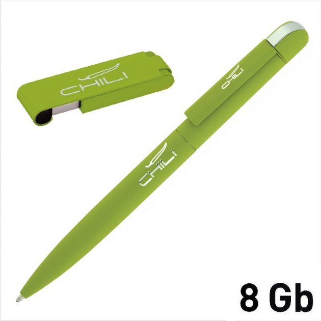 Набор ручка + флеш-карта 8 Гб в футляре, зеленое яблоко