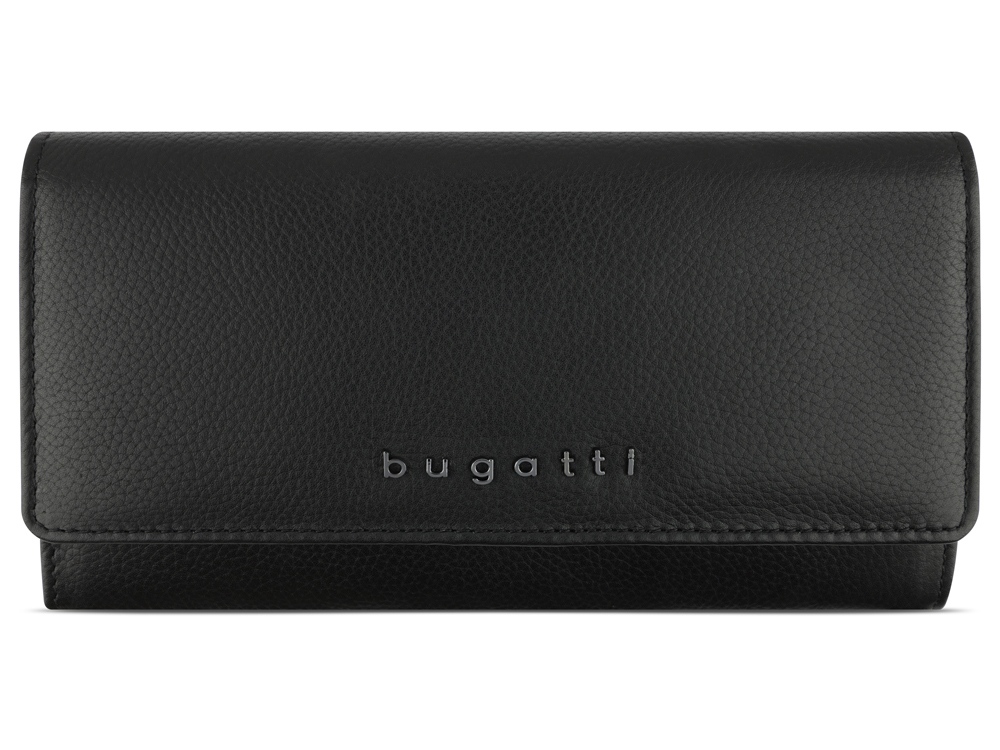Кошелёк женский BUGATTI Bella, с RFID защитой, чёрный, воловья кожа/полиэстер, 19х3х10 см